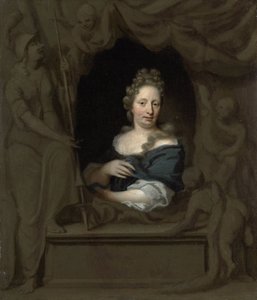 Portret van Eva Visscher, vrouw van Michiel van Musscher door Michiel van Musscher