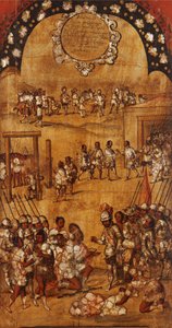 De verovering van Mexico, Paneel III, ca. 1696-1715 door Miguel Gonzalez