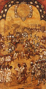 De verovering van Mexico, paneel V, ca. 1696-1715 door Miguel Gonzalez