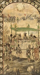 Hernan Cortes beveelt de vernietiging van de schepen en ontmoet de ambassadeurs van Montezuma in 1520 door Miguel and Juan Gonzalez