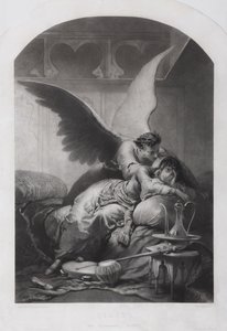 Tamara en Demon. Illustratie bij het gedicht De Demon van Mikhail Lermontov, ca. 1880 door Mihaly von Zichy