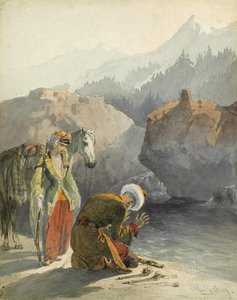 Het gebed Uit de serie Scènes du Caucase door Mihaly von Zichy