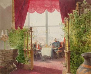 Ontbijt van keizers Alexander II en Willem I in het Winterpaleis