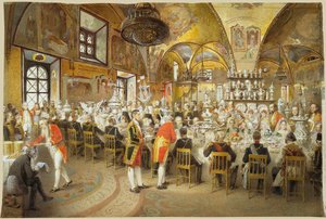 Ceremonieel diner in het Paleis van de Facetten in het Kremlin van Moskou, 1883-1895 door Mihály Zichy