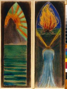 Twee ontwerpen voor glas-in-loodramen door Mikalojus Ciurlionis