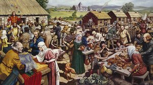 Saksisch dorpsfeest (kleurenlitho)