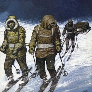 Treck naar de Pool (kleurenlitho)