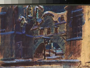 Decorontwerp voor de opera De Schoppenvrouw door Mikhail Aleksandrovich Vrubel