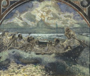 Jezus loopt op water, 1890 door Mikhail Aleksandrovich Vrubel