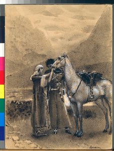 Het afscheid van Zara en Ismail - Illustratie van het gedicht "Izmail-bey" van Mikhail Lermontov (1814-1841) - Werk van Mikhail Alexandrovich Vrubel (1856-1910) door Mikhail Aleksandrovich Vrubel