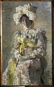 Portret van Nadezhda Zabela Vroubel in Empire-jurk door Mikhail Aleksandrovich Vrubel