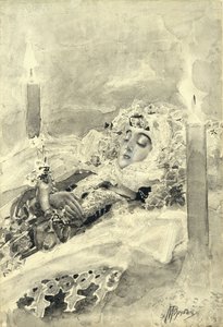 Tamara in de kist. Illustratie bij het gedicht De Demon van Mikhail Lermontov, 1890-1891