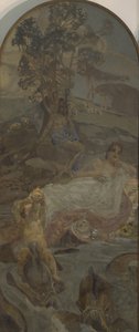 Venus, Amor en Paris, middenpaneel van het drieluik Het oordeel van Paris door Mikhail Aleksandrovich Vrubel