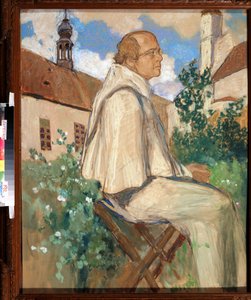 "Portret van Johann Gregor Mendel, monnik en Tsjechische botanicus, grondlegger van de genetica" Schilderij van Mikhail Dmitrievich Ezuchevsky, 1926, State Darwin Museum, Moskou