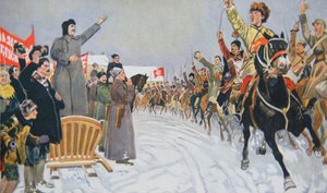 Stalin bekijkt het eerste Rode Cavalerieleger van de Republiek door Mikhail Ivanovich Avilov