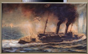 De slag in de Golf van Riga (Letland), augustus 1915 - Werk van Mikhail Mikhailovich Semyonov, aquarel op papier door Mikhail Mikhailovich Semyonov