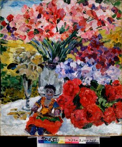 Bloemen en een pop door Mikhail Nikolayevich Yakovlev
