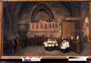 De vespers in de kerk van Sint Franciscus van Assisi, Italië door Mikhail Petrovich Botkin