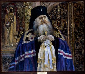 Portret van Antoine, Metropoliet van Kiev en Galicië (1863-1936) - Olie op doek door Mikhail Vasilyevich Nesterov (1862-1942) door Mikhail Vasilievich Nesterov