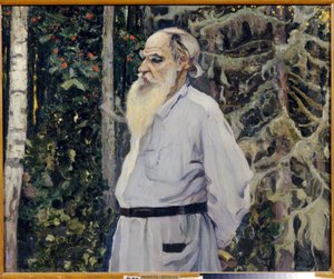 Portret van de schrijver Leo N. Tolstoy (1828-1910) door Mikhail Vasilievich Nesterov