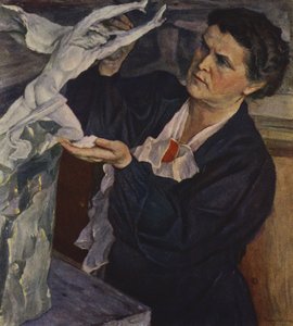 Portret van Sovjetbeeldhouwer Vera Mukhina (kleur litho) door Mikhail Vasilievich Nesterov