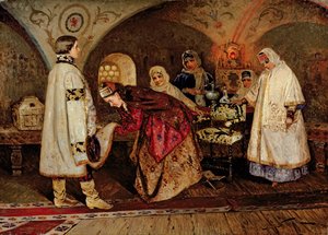 Tsaar Alexei Mikhailovich (1629-76) ontmoet zijn bruid, Maria Miloslavasky, 1887 door Mikhail Vasilievich Nesterov