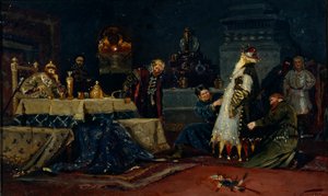 Jongensjas. Boyar Druzhina Andreyevich Morozov voor Ivan de Verschrikkelijke, 1885 door Mikhail Vasilievich Nesterov