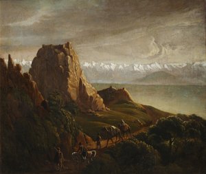 Kaukasisch landschap met kamelen. 1837-1838 door Mikhail Yuryevich Lermontov