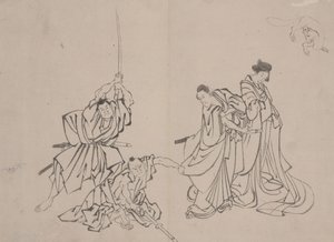 Figuur met vos, midden 19e eeuw (inkt op papier)