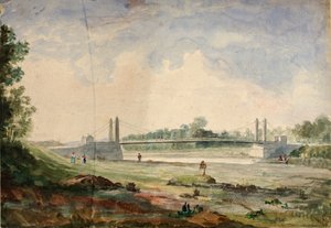 Hangbrug over de Arno, bij de Cascine, Forence door Miner Kilbourne Kellogg