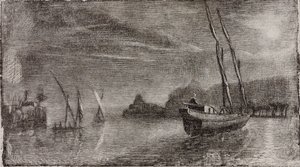 Zonder titel (Boten in de haven) door Miner Kilbourne Kellogg