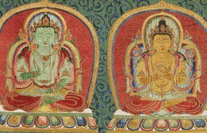 Detail van keizerlijk geborduurde zijden Thangka door Ming Dynasty Chinese School