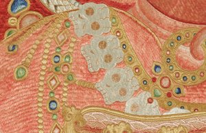 Detail van Keizerlijk Geborduurde Zijde Thangka