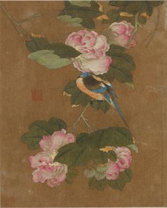 Tien afbeeldingen van vogels en bloemen (kleur op zijde)