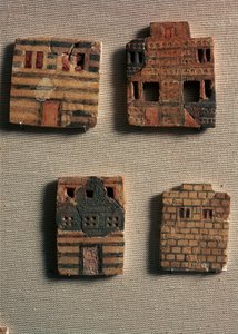 Minoïsche kunst: kleine keramische tegels die Minoïsche huizen voorstellen. 1700-1600 v.Chr. Heraklion, Archeologisch Museum Kreta