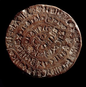 De schijf van Phaistos (Minoïsche kunst - 1700 - 1600 v.Chr.) bedekt met hiërogliefen door Minoan
