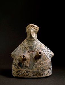 Minoïsche kunst: terracotta vaas in de vorm van een vrouw uit de necropolis van Mallia op Kreta. 2200-2000 v.Chr. Dim. 16,4 cm Heraklion, archeologisch museum door Minoan