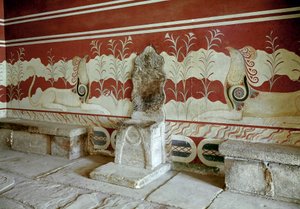 Minoïsche beschaving: uitzicht op de troonzaal van het paleis van koning Minos in Knossos. Kreta door Minoan