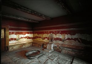 Minoïsche beschaving: uitzicht op de troonzaal van het paleis van koning Minos in Knossos.