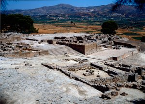 Minoïsche beschaving: uitzicht op de westelijke vleugel van het paleis van Phaistos. 1950-1700 v.Chr. Phaistos, Kreta