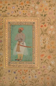 Portret van Maharaja Bhim Kanwar, Folio uit het Shah Jahan Album, verso: ca. 1615-29 door Mir 