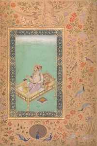 De keizer Shah Jahan met zijn zoon Dara Shikoh, folio uit het Shah Jahan-album, verso: ca. 1620
