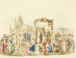 Begrafenis van William Canynges buiten St Mary Redcliffe door Miss Martha Bird