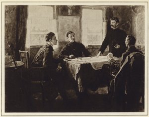 Joseph Stalin in de hoofdkwartierwagen in Tsaritsyn, Russische Burgeroorlog