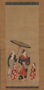 Courtisane op parade, late 1730s-vroege 1740s door Miyagawa Issho
