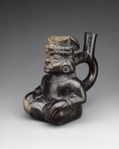Zittende figuur fles, 2e-5e eeuw door Moche Moche