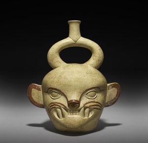 Vaartuig in de vorm van een katachtige kop door Moche Moche