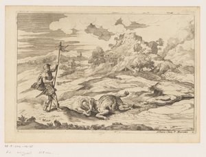 Landschap met Joris en de draak (Landschappen naar Titiaan) door Moise Jean Baptiste Fouard