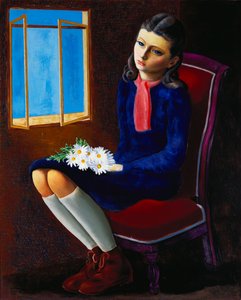 Een jong meisje zittend met Marguerites