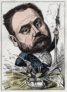 Portret van Emile Zola, Franse schrijver in Le Trombinoscope door Touchatout, karikatuur door B. Moloch van 1882. Privécollectie